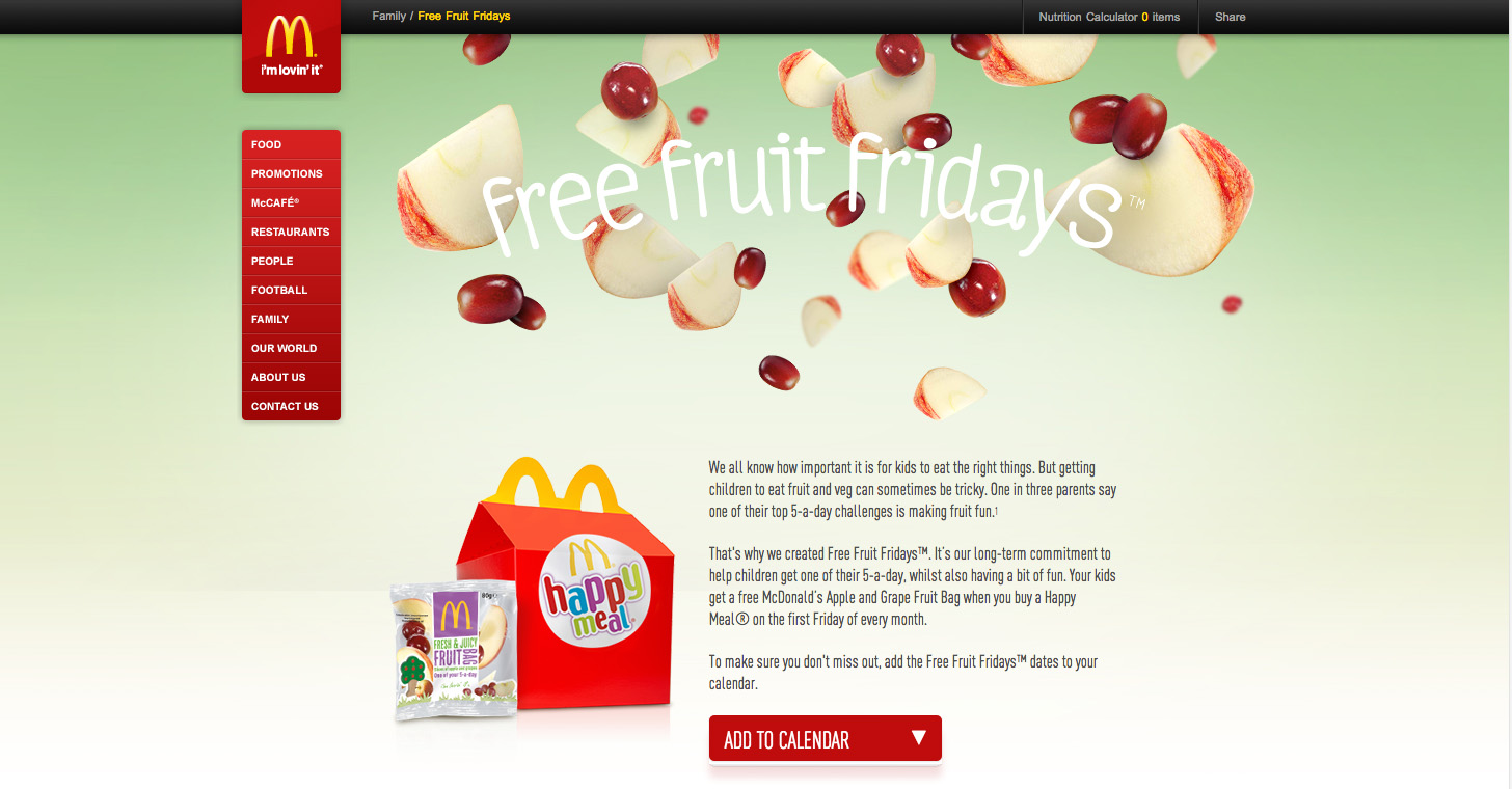 PHOTO: The Free Fruit Fridays portion of the McDonalds UK website. 
