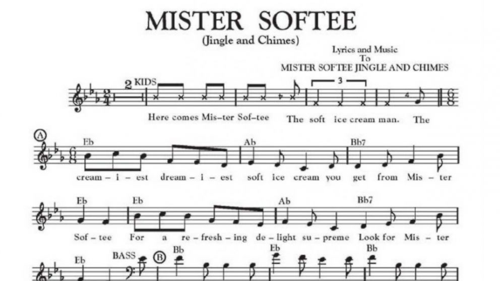 PHOTO: According to sheet music posted to the Mister Softee website, the "Mister Softee Jingle and Chimes" was copyrighted in 1960.