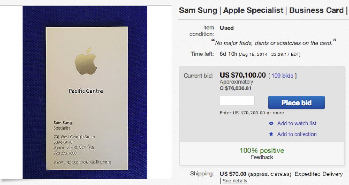 PHOTO: Apple retail employee Sam Sung's stuff is listed on eBay.