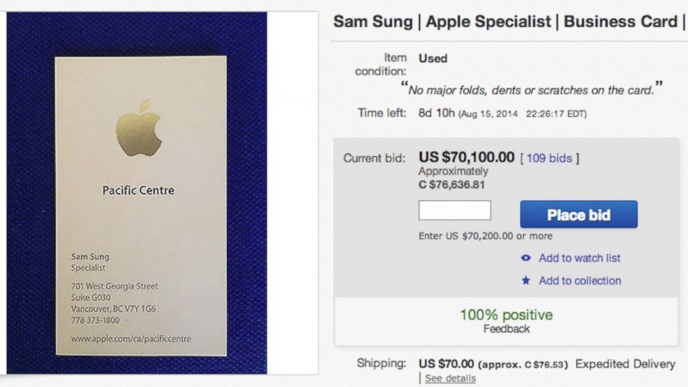 PHOTO: Apple retail employee Sam Sung's stuff is listed on eBay.