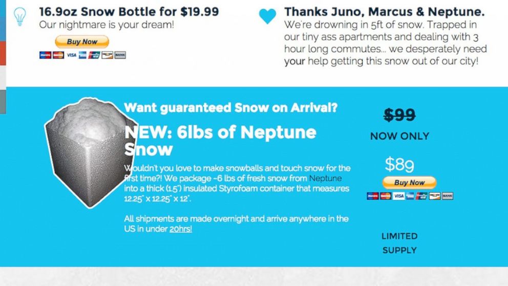PHOTO: A man in Massachusetts is selling snow online from this year's numerous storms.