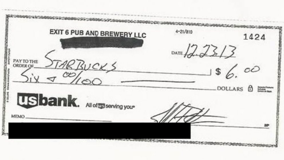 Exit 6 Pub and Brewery owner Jeff Britton wrote Starbucks this check after being sent a cease and desist letter from the coffee company.