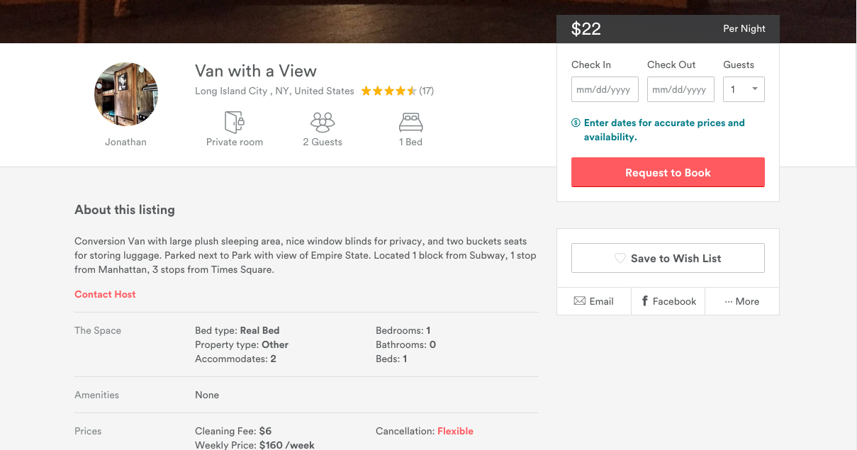 PHOTO: A van is available for rent in Long Island City, New York, via AirBnB.