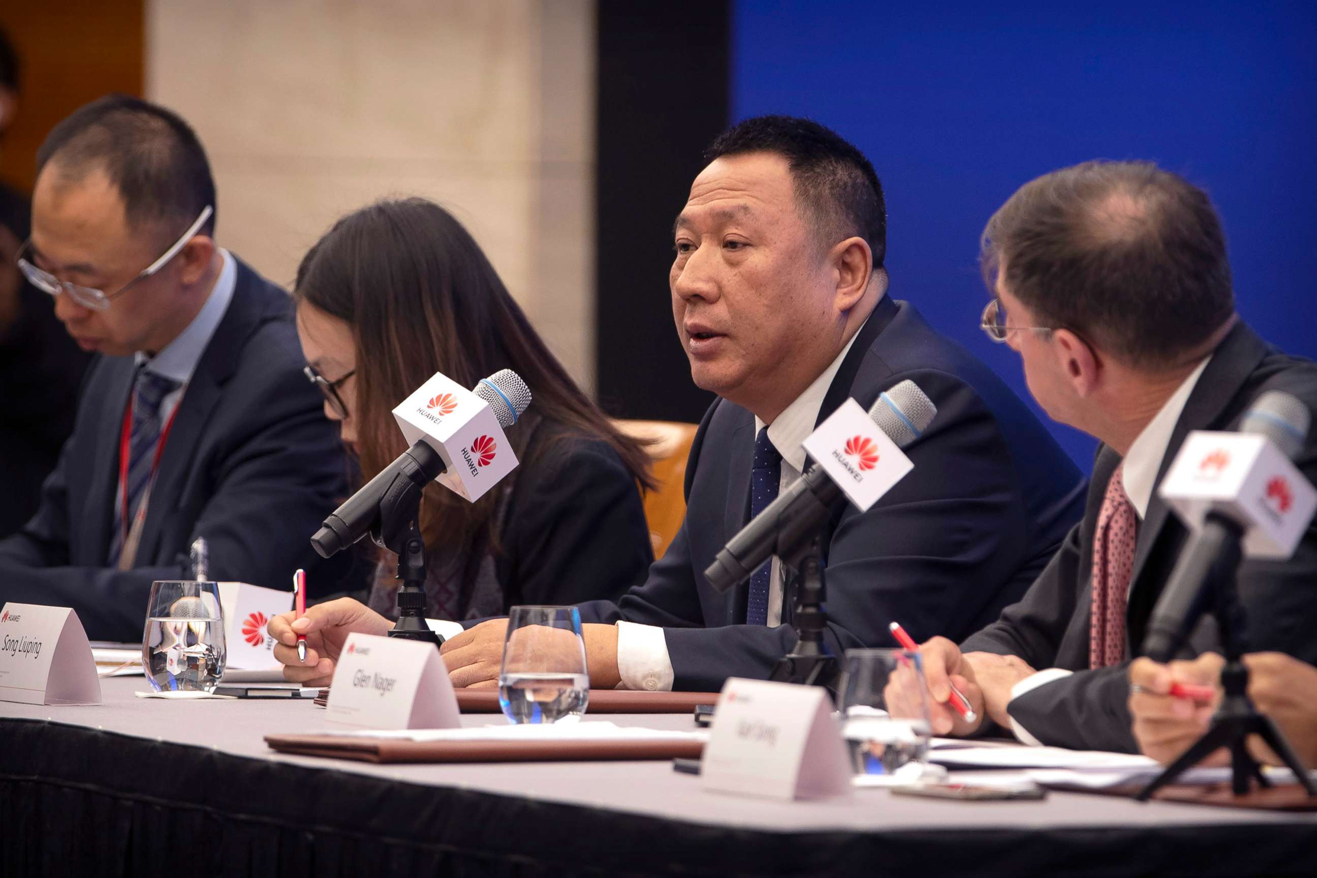 PHOTO: Song Liuping, chief legal officer of Huawei, speaks during a press conference at Huawei's campus in Shenzhen, southern China, Dec. 5, 2019.