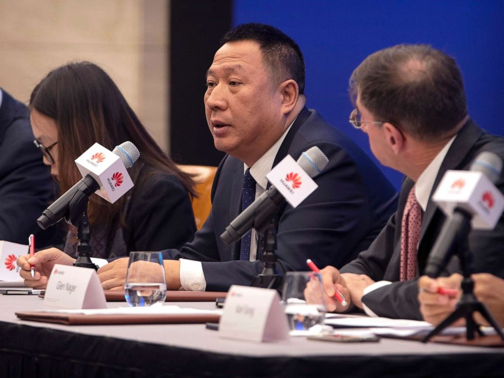 PHOTO: Song Liuping, chief legal officer of Huawei, speaks during a press conference at Huaweis campus in Shenzhen, southern China, Dec. 5, 2019.