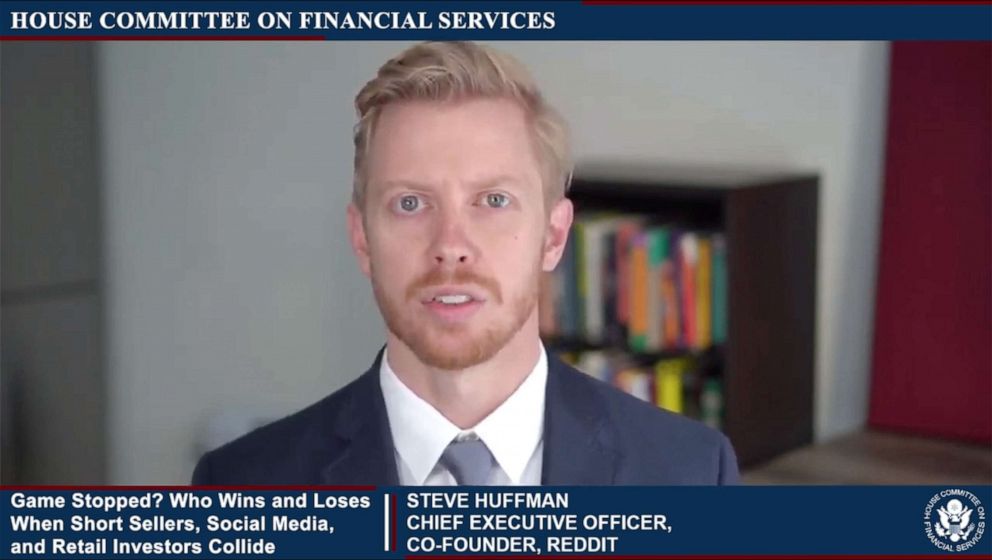 PHOTO: In this image from United States House television, Steve Huffman, Chief Executive Officer, Co-Founder, Reddit, makes opening remarks during the US House Committee on Financial Services virtual hearing in Washington, D.C., Feb 18, 2021.