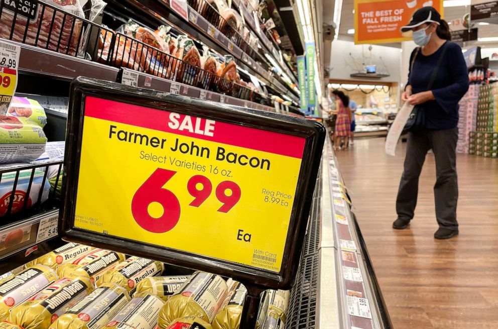 PHOTO: A person shops in the meat section of a grocery store on Nov. 11, 2021, in Los Angeles.