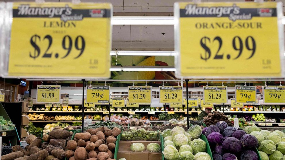 PHOTO: Price tags are displayed at a supermarket in New York City, Dec. 14, 2022.