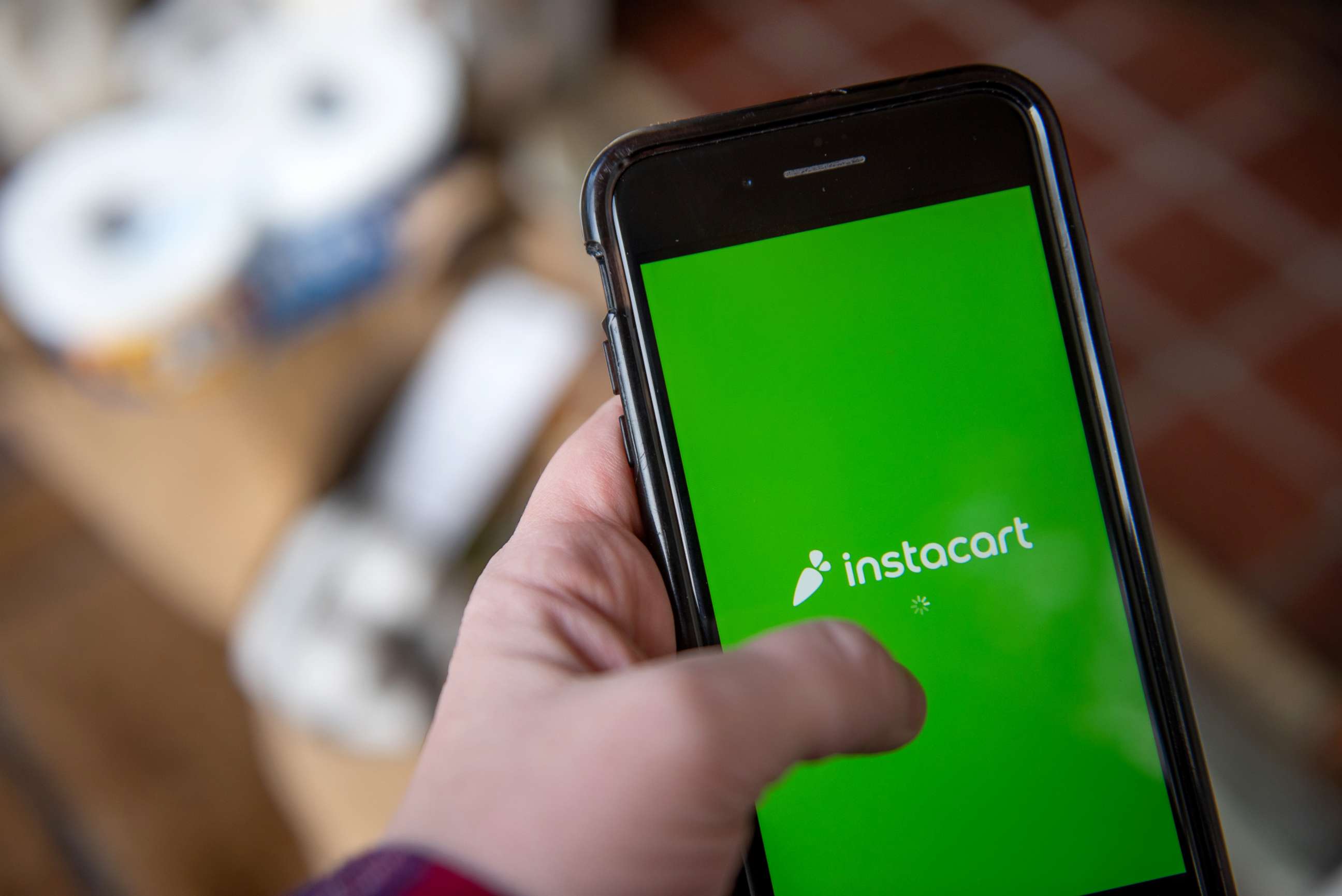 PHOTO: The Instacart logo on a smartphone in Hastings-on-Hudson, New York, Jan. 4, 2021.