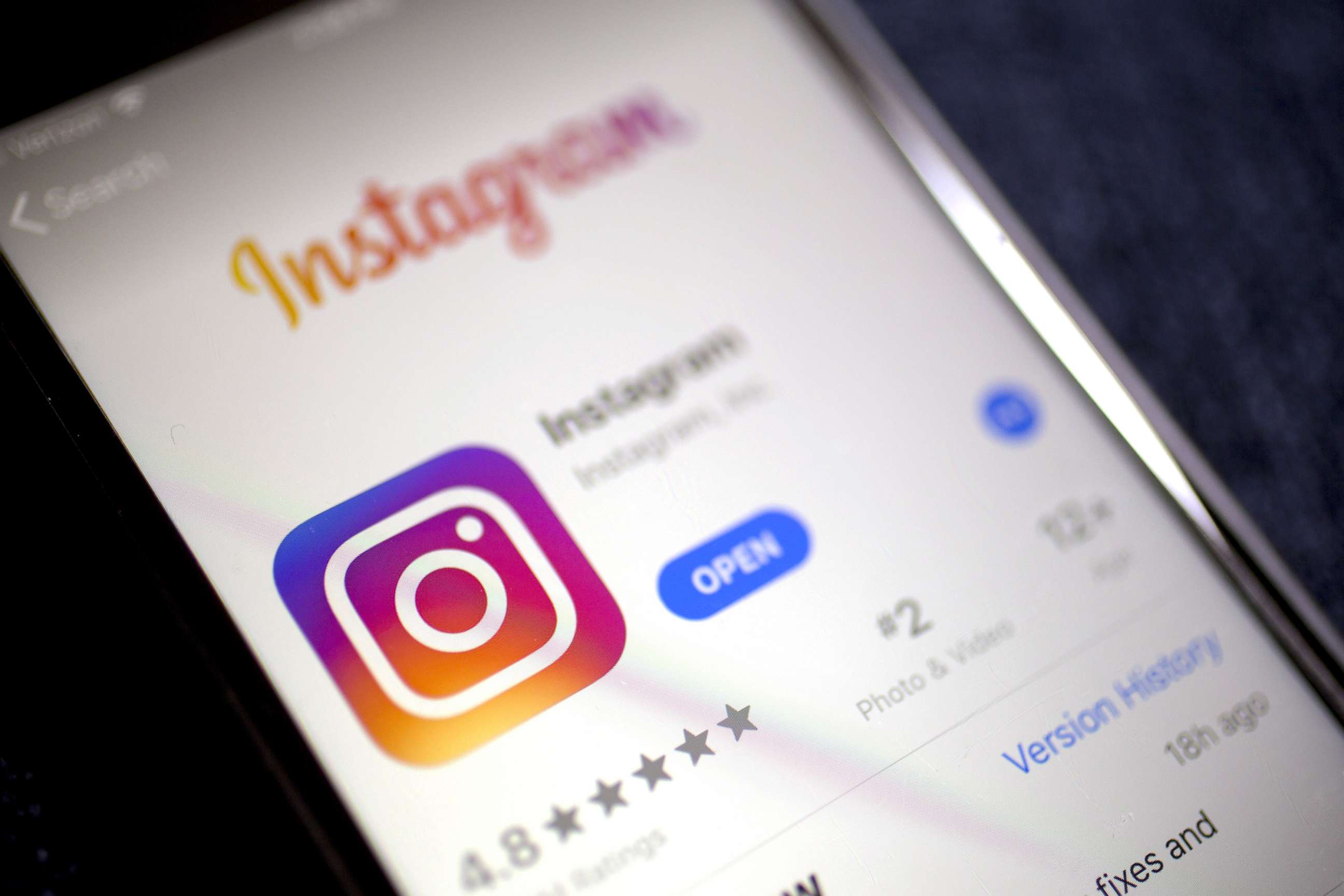 PHOTO: Facebook Inc.s Instagram application is displayed in the App Store on an iPhone in in Arlington, Va., April 29, 2019.