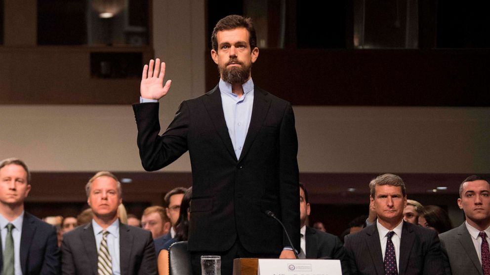 PHOTO: CEO of Twitter Jack Dorsey is sworn in to testify before the Senate Intelligence Committee on Capitol Hill in Washington, Sept. 5, 2018.