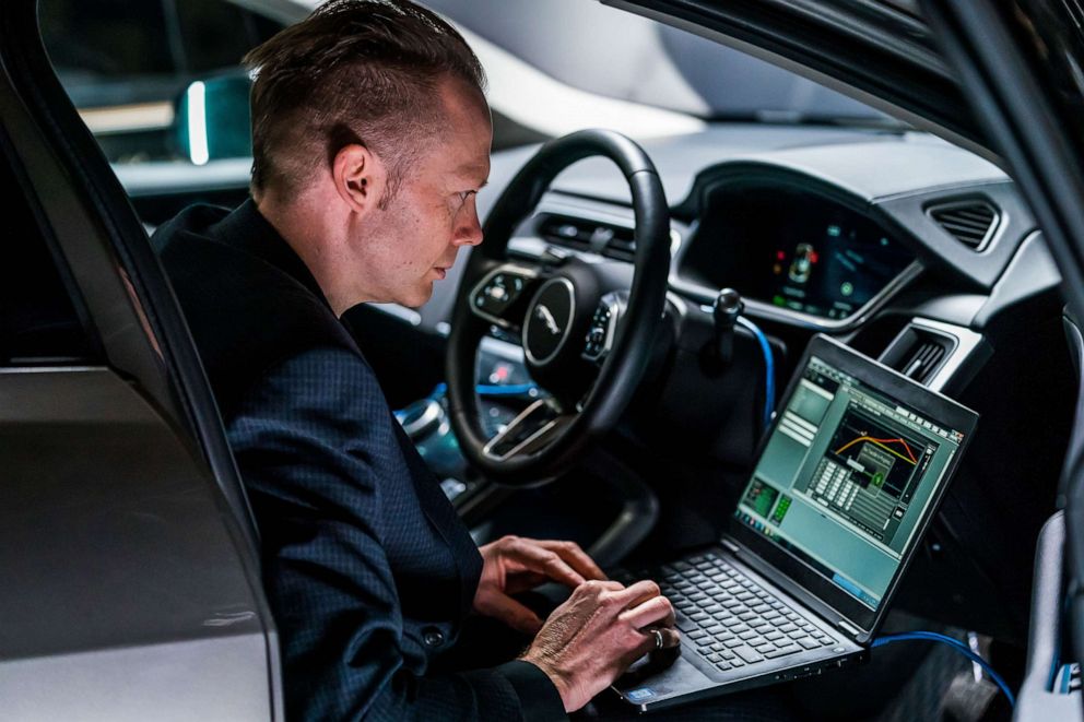 PHOTO: It took years to perfect the soundtrack of Jaguar's all-electric I-PACE SUV. Iain Suffield, a sound and vibration engineer at Jaguar, fine-tunes the sound of the vehicle's Audible Vehicle Alert System.