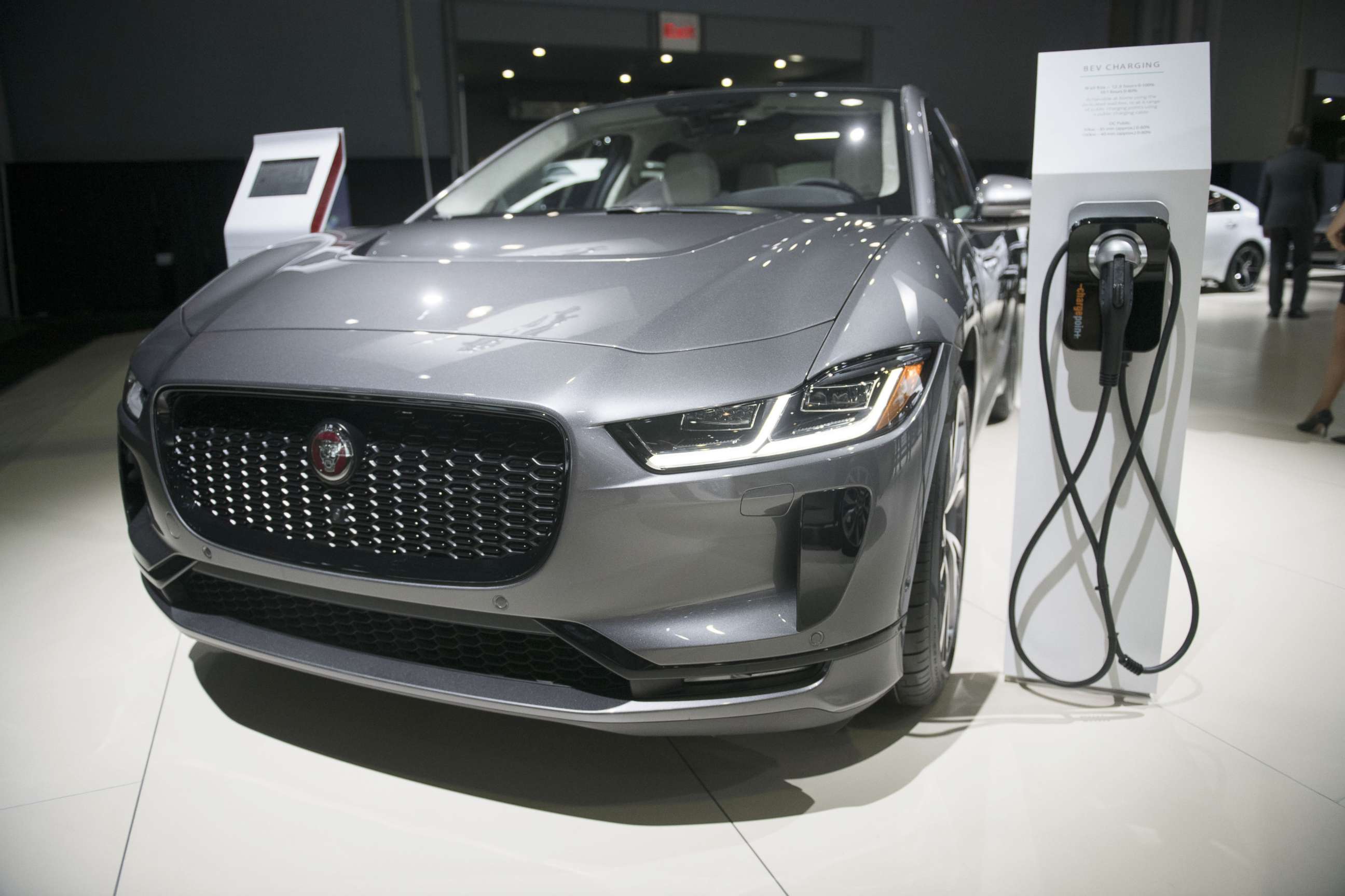 PHOTO: The Jaguar Land Rover Automotive Plc I-Pace electric vehicle is displayed during the 2018 New York International Auto Show in New York, March 29, 2018.