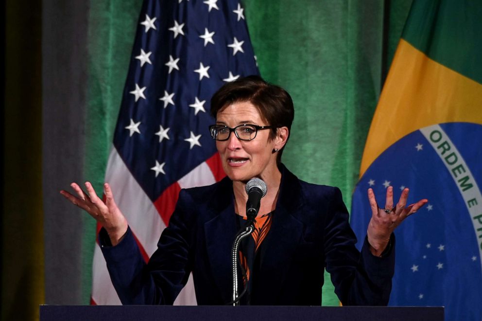 PHOTO: Citigroup executive Jane Fraser, who was named the company's next CEO on Sept. 10, 2020, addresses a Brazil-U.S. Business Council forum in Washington, March 18, 2019.