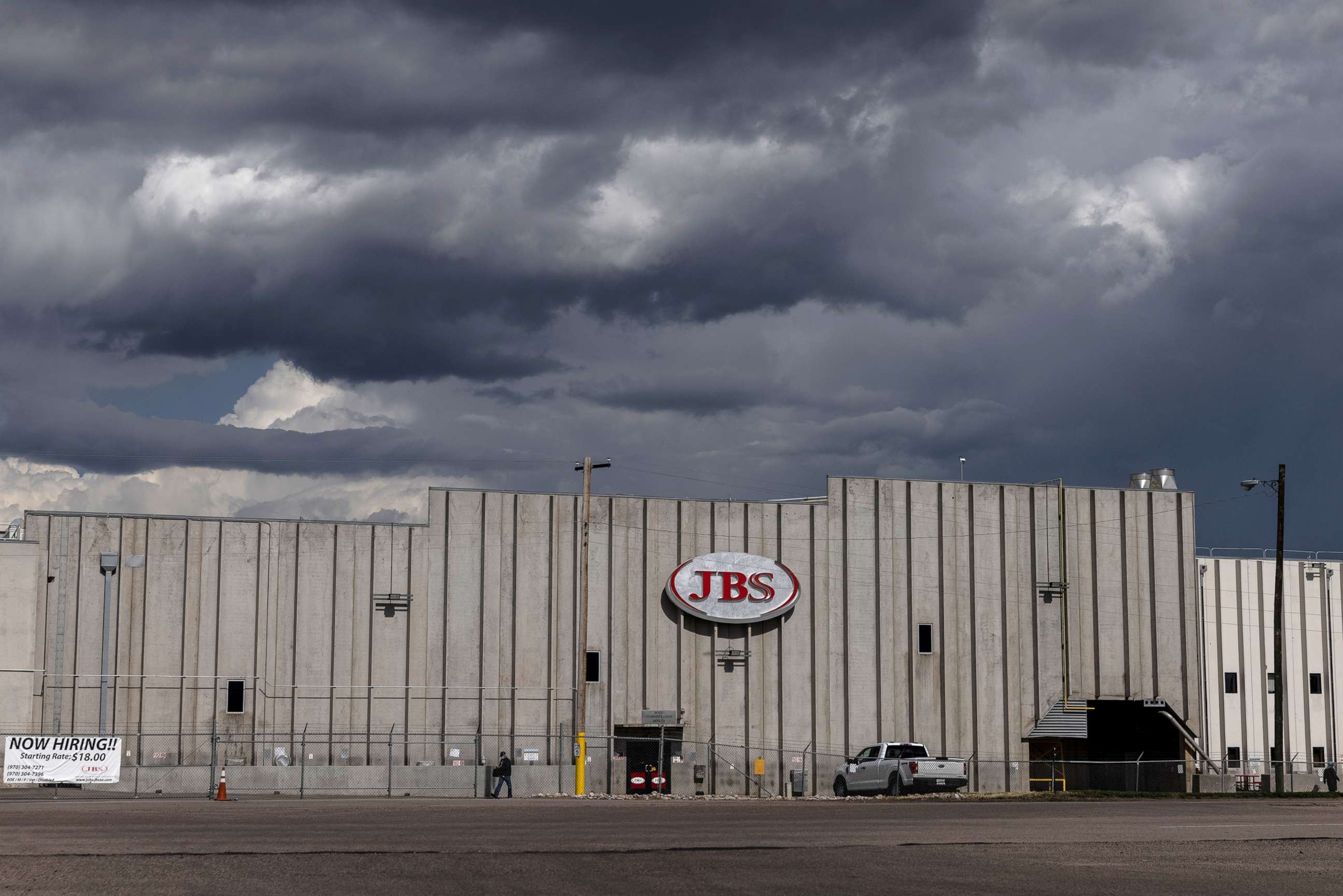 PHOTO: A JBS Processing Plant stands dormant after halting operations on June 1, 2021, in Greeley, Colo.