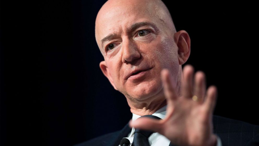 PHOTO: Amazon founder Jeff Bezos speaks at the Air Force Association's Annual Air, Space & Cyber Conference in Oxen Hill, Md., Sept. 19, 2018.