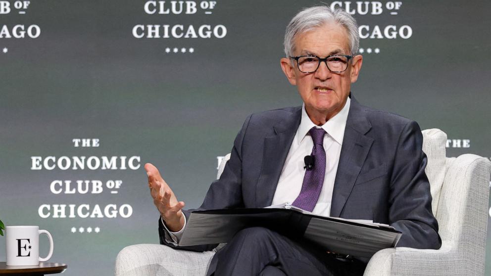 PHOTO: Federal Reserve Chair Jerome Powell speaks at the Economic Club of Chicago, April 16, 2025, in Chicago, Illinois.
