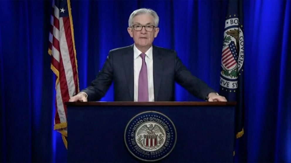 PHOTO: In this screen grab taken from video, Federal Reserve Chairman Jerome Powell speaks during a press conference on Jan. 26, 2022, in Washington, D.C.