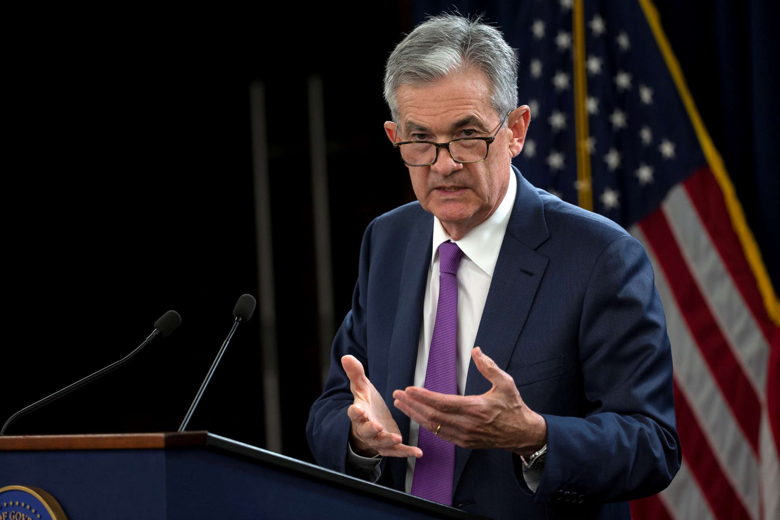 PHOTO: Federal Reserve Chairman Jerome Powell holds a news conference following a two-day Federal Open Market Committee policy meeting in Washington, Sept. 26, 2018.