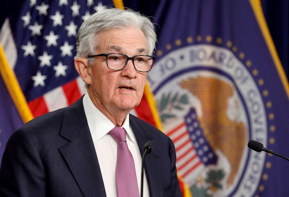 PHOTO: Federal Reserve Chair Jerome Powell addresses reporters during a news conference in Washington, February 1, 2023.