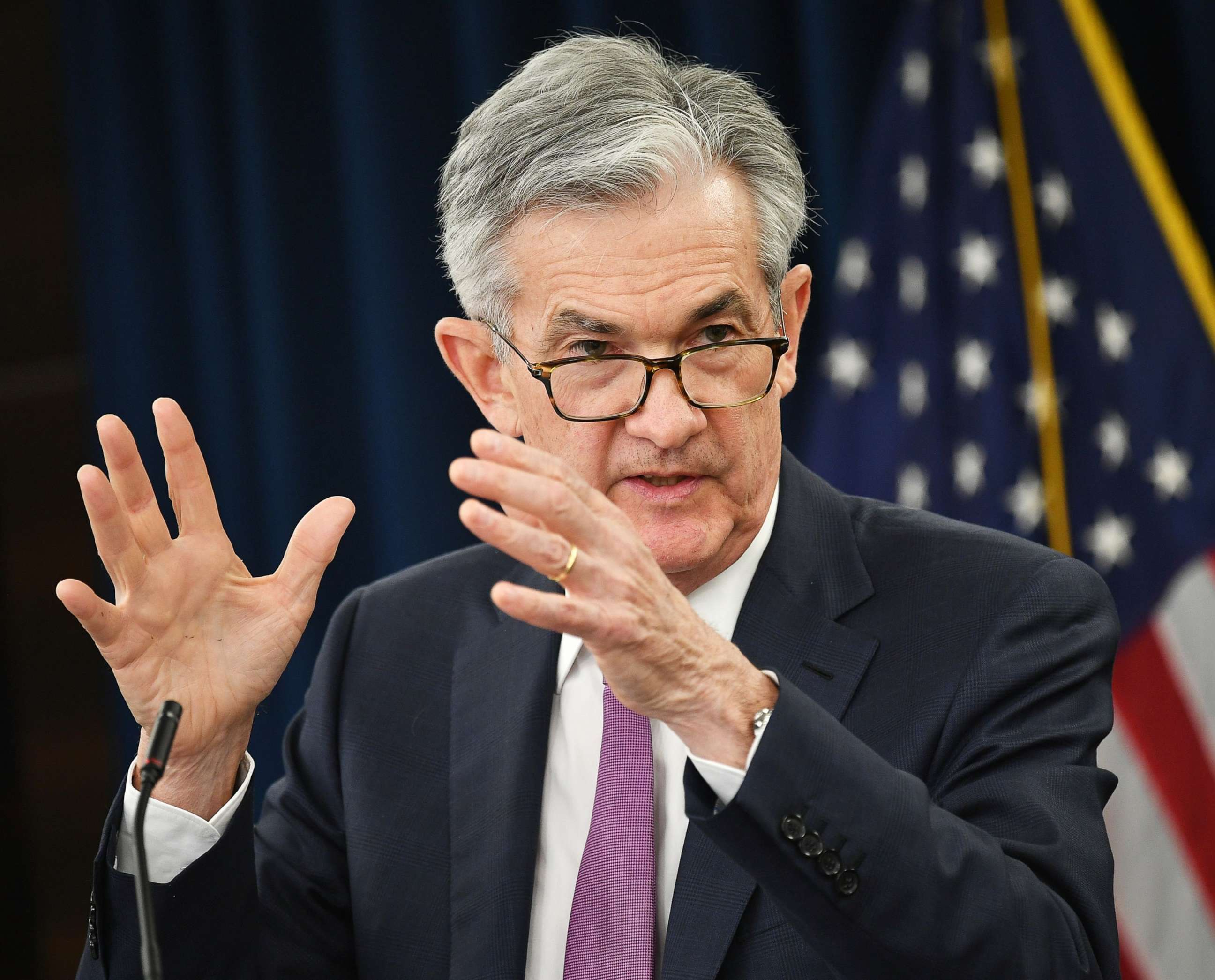 PHOTO: Federal Reserve Board Chair Jerome Powell speaks during a press conference after a Federal Open Market Committee meeting in Washington, May 1, 2019.