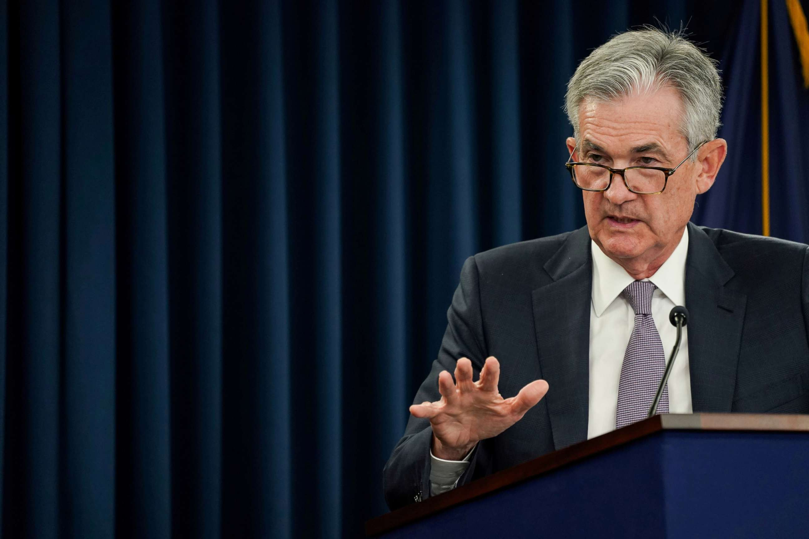 PHOTO: Federal Reserve Chairman Jerome Powell holds a news conference following a closed two-day Federal Open Market Committee meeting in Washington, Sept. 18, 2019.