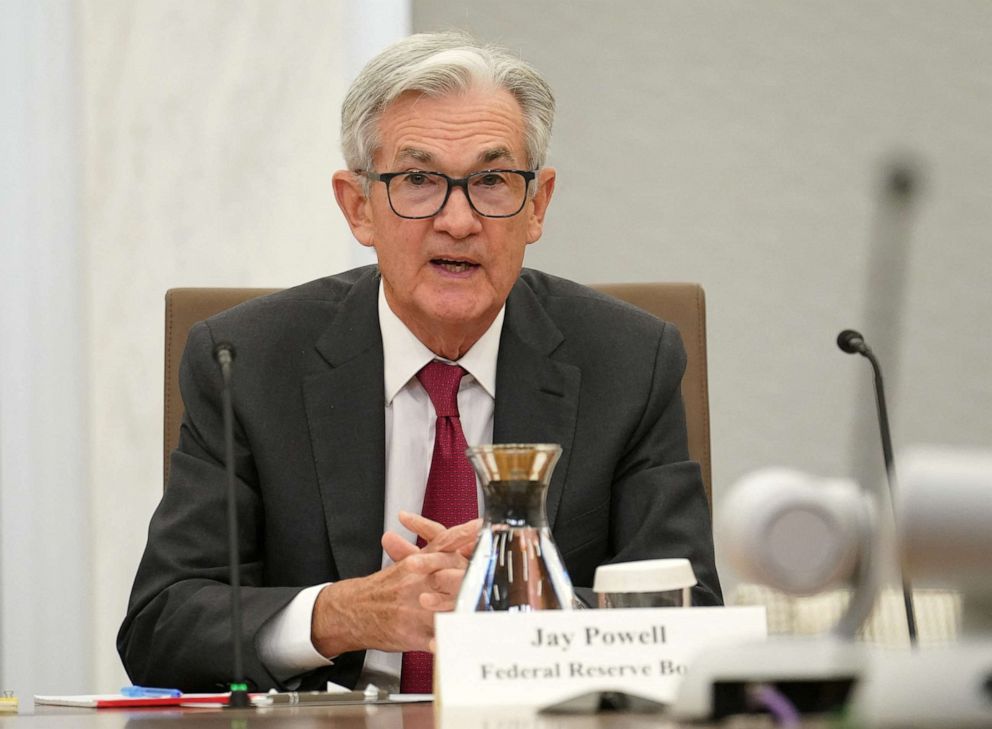 PHOTO: Federal Reserve Board Chairman Jerome Powell hosts an event on "Fed Listens: Transitioning to the Post-pandemic Economy" at the Federal Reserve in Washington, D.C., on Sept. 23, 2022.