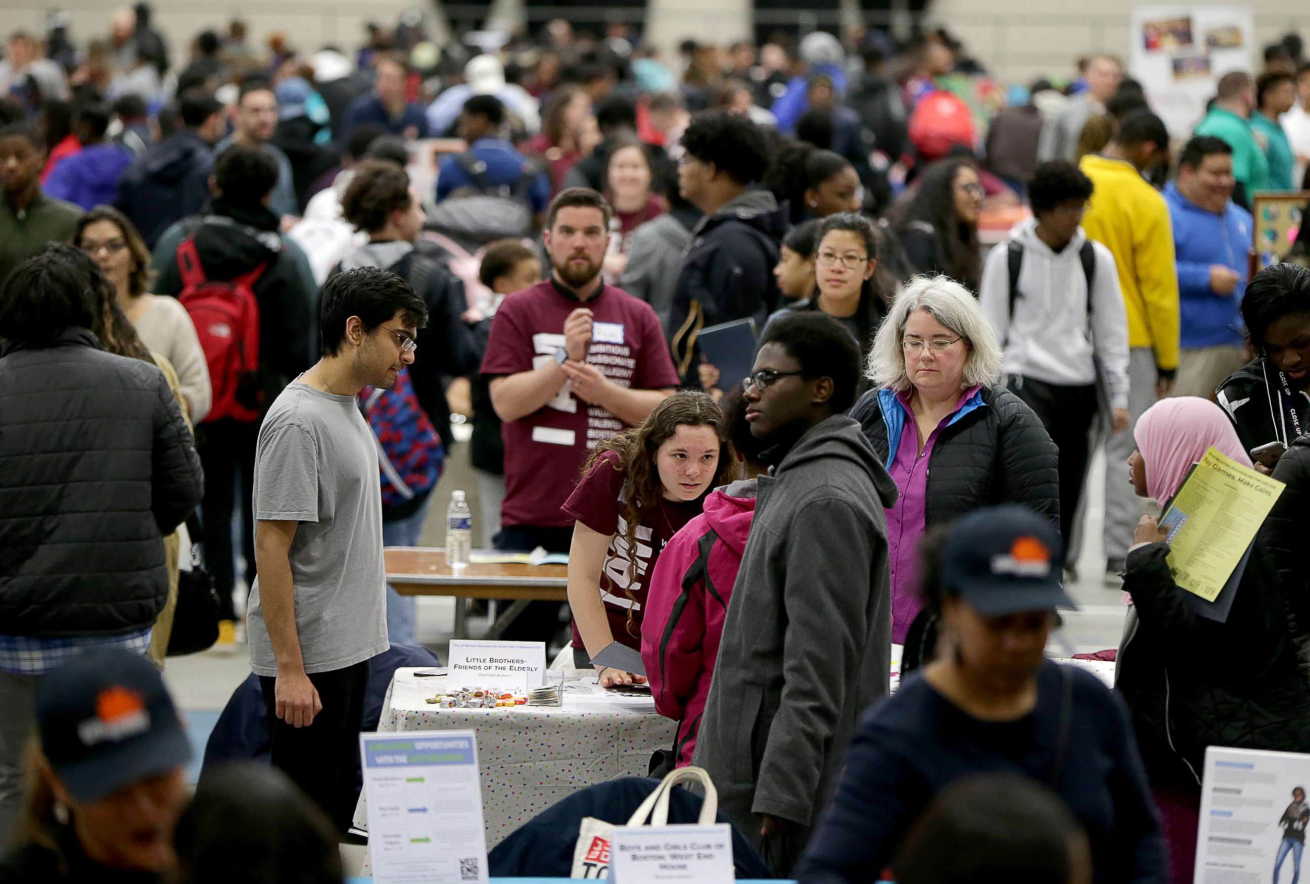 PHOTO: People attend a youth job and resource fair at the Reggie Lewis Track and Athletic Center in the Roxbury neighborhood of Boston, March 10, 2018.