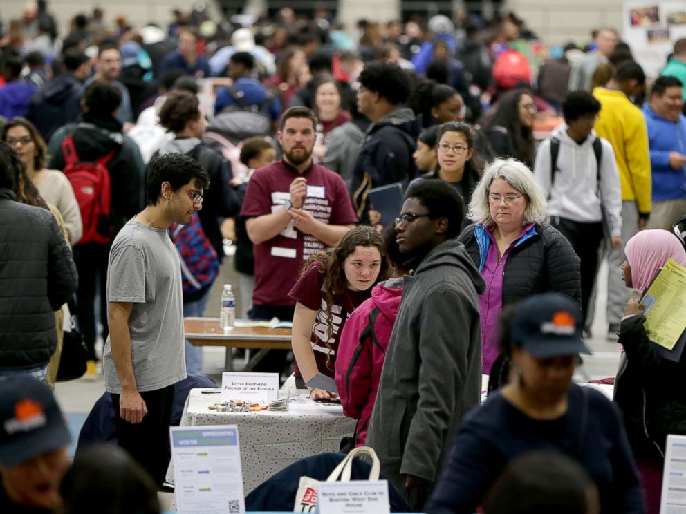 PHOTO: People attend a youth job and resource fair at the Reggie Lewis Track and Athletic Center in the Roxbury neighborhood of Boston, March 10, 2018.