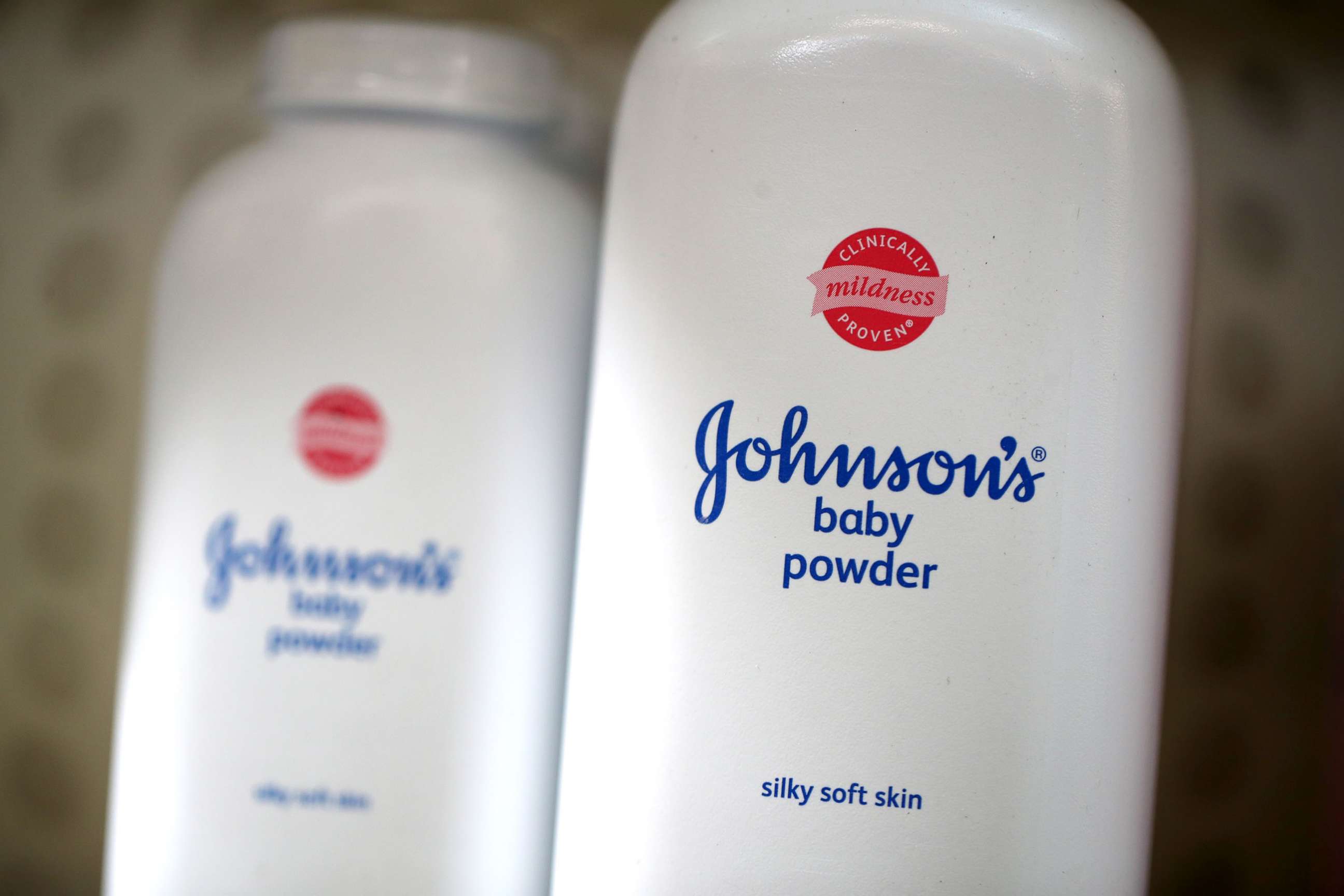 PHOTO: Containers of Johnson's baby powder made by Johnson and Johnson sits on a shelf at a drug store, Oct. 18, 2019, in San Anselmo, Calif.
