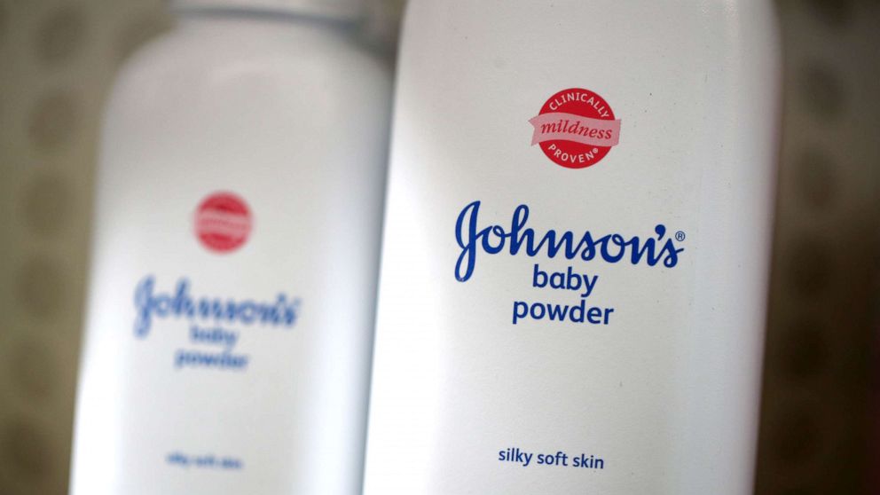 PHOTO: Containers of Johnson's baby powder made by Johnson and Johnson sits on a shelf at a drug store, Oct. 18, 2019, in San Anselmo, Calif.