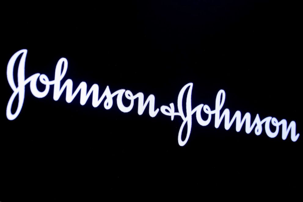 PHOTO: The company logo for Johnson & Johnson is displayed on a screen to celebrate the 75th anniversary of the company's listing at the New York Stock Exchange (NYSE) in New York City on September 17, 2019.