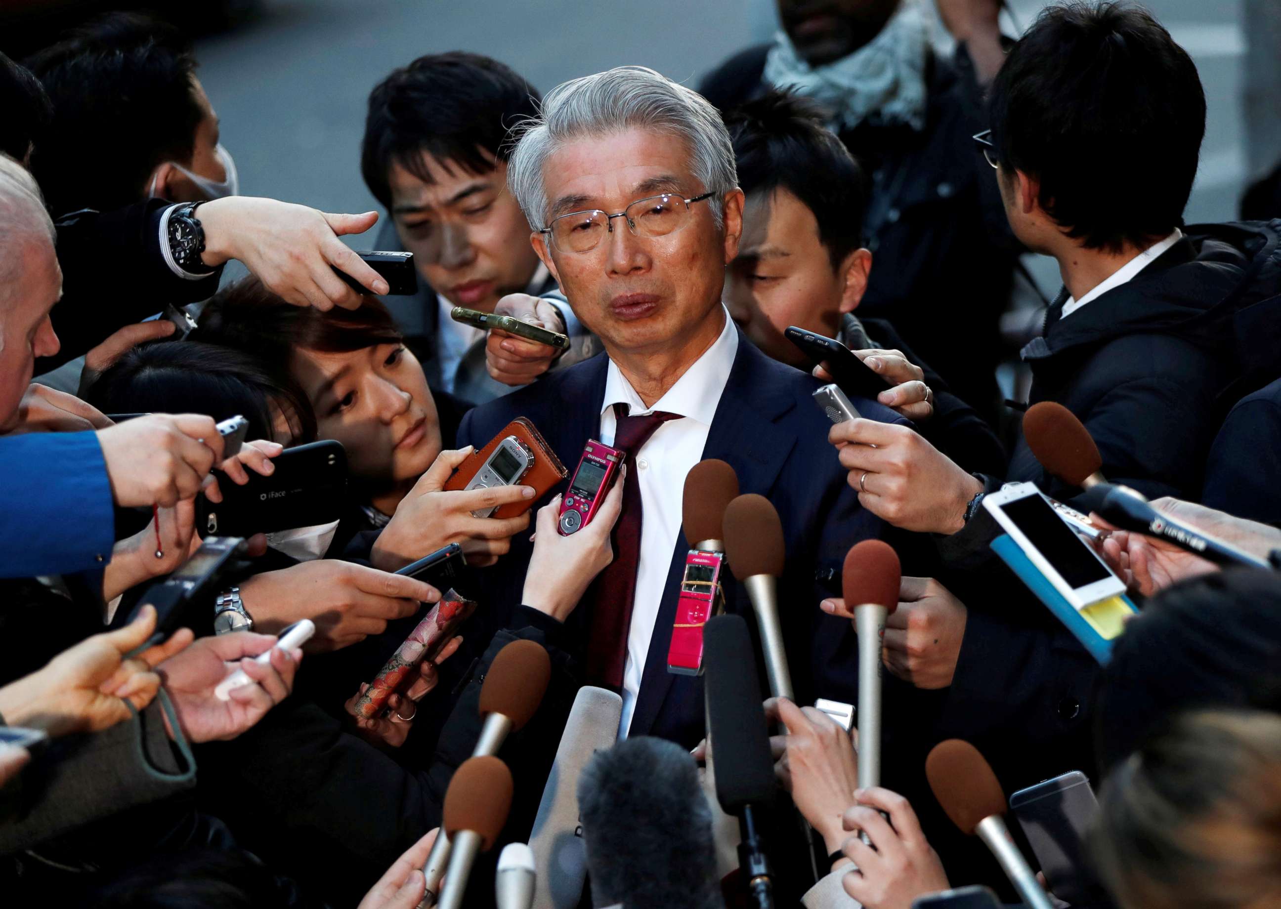 PHOTO: File photo of Junichiro Hironaka, chief lawyer of the former Nissan Motor Co. Ltd Chairman Carlos Ghosn, speaks to media in Tokyo on March 12, 2019.