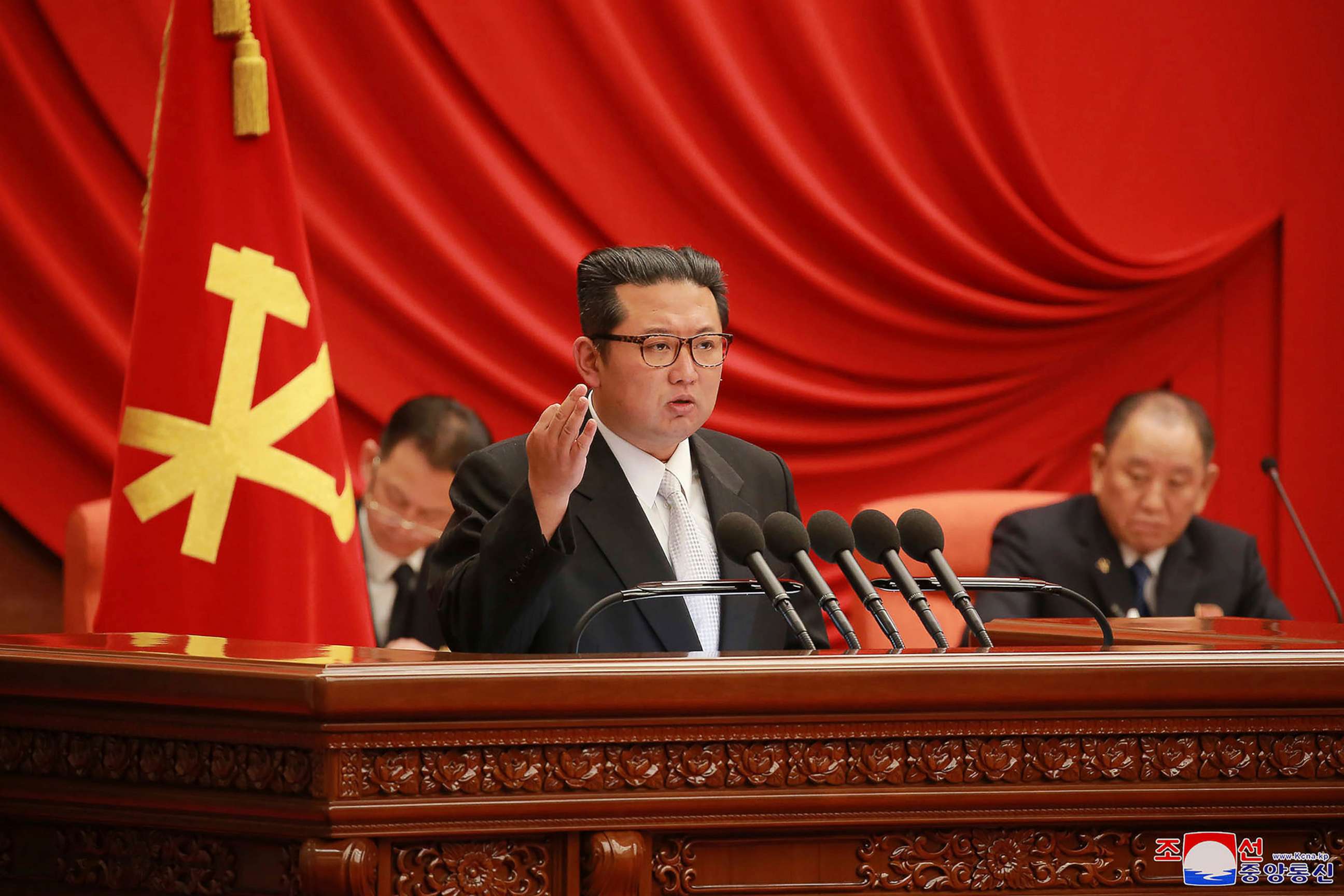 PHOTO: North Korean leader Kim Jong Un, center, attends a meeting of the Central Committee of the ruling Workers' Party in Pyongyang, North Korea sometime between Dec. 27 - Dec. 31, 2021.