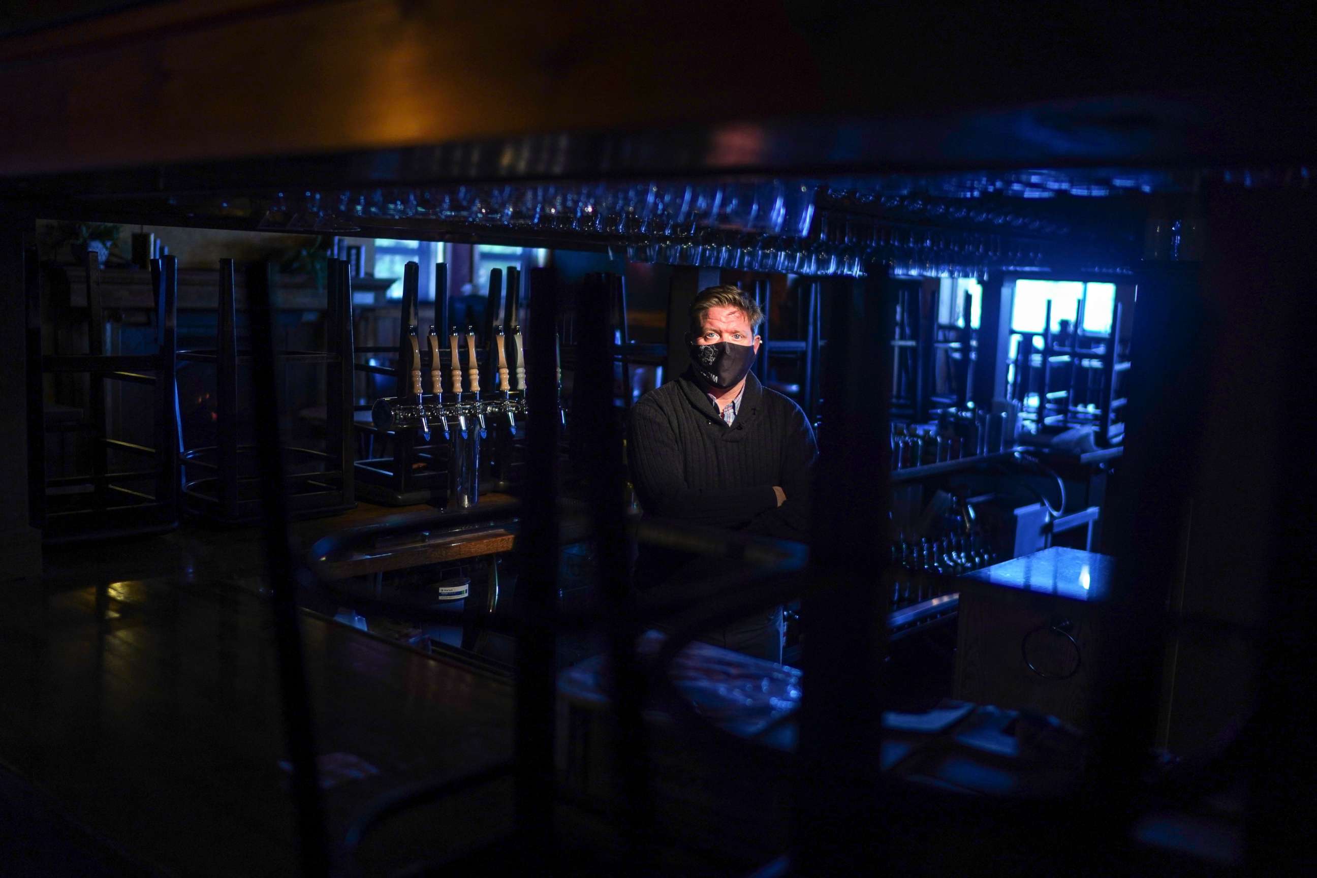PHOTO: Kirk Bangstad, owner of the Minocqua Brewing Co., is a fierce advocate for stricter measures to combat the coronavirus, in Minocqua, Wis., Oct. 27, 2020.