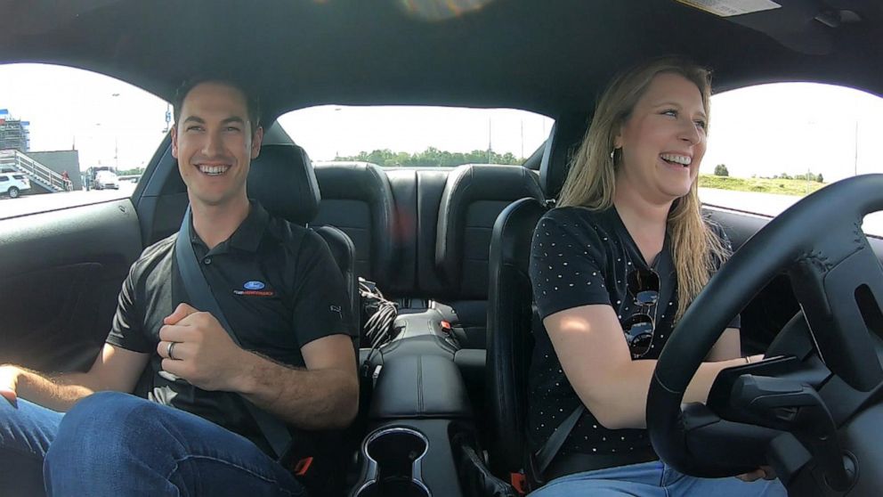 PHOTO: Reigning NASCAR champion Joey Logano taught ABC News' Morgan Korn how to drive stick in North Carolina, May 14, 2019. 