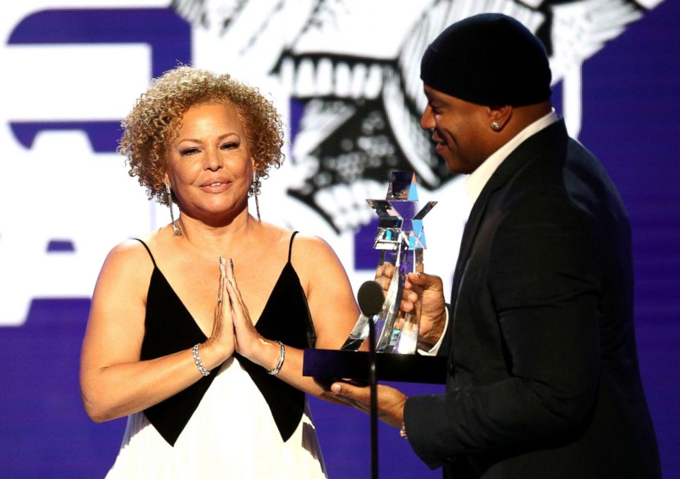 PHOTO: Debra Lee accepts the BET Ultimate Icon Award from  LL Cool J onstage at the 2018 BET Awards at Microsoft Theater, June 24, 2018, in Los Angeles.