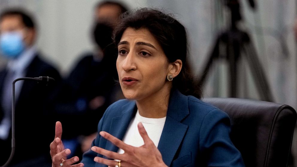 PHOTO: FTC Commissioner nominee Lina M. Khan testifies during a Senate Commerce, Science, and Transportation Committee nomination hearing on April 21, 2021 in Washington, D.C.