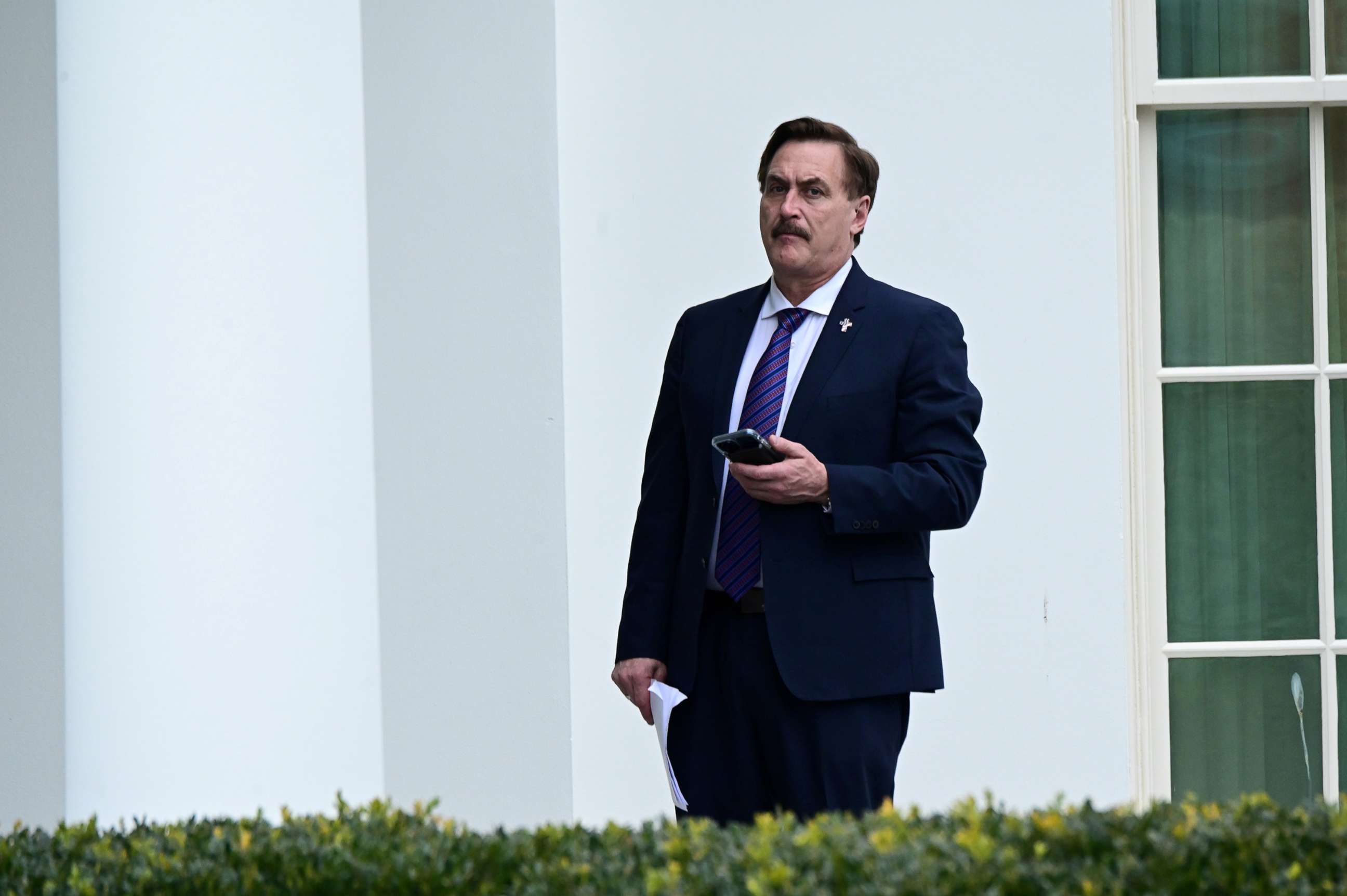PHOTO: Mike Lindell, CEO of My Pillow, stands outside the West Wing of the White House in Washington, Jan. 15, 2021.