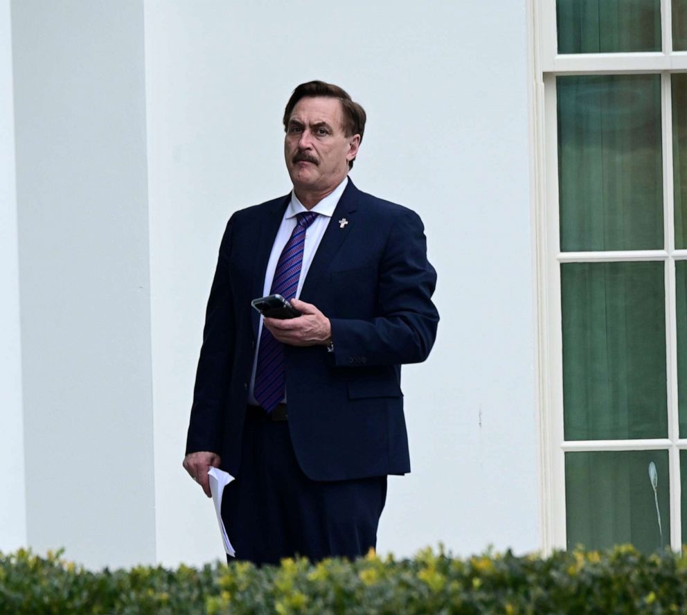 PHOTO: Mike Lindell, CEO of My Pillow, stands outside the West Wing of the White House in Washington, Jan. 15, 2021.