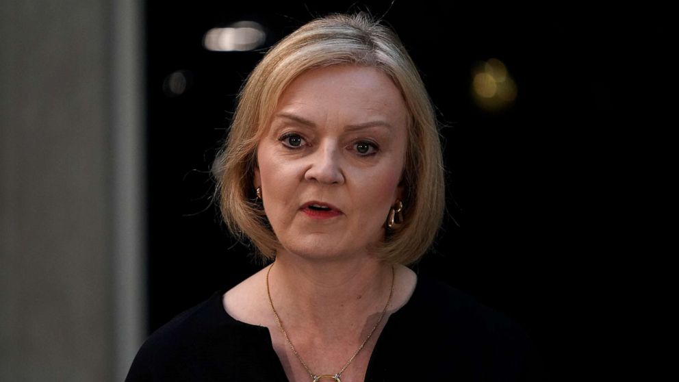PHOTO: British Prime Minister Liz Truss delivers a statement regarding the death of Queen Elizabeth II outside Downing Street in London, Sept. 8, 2022.