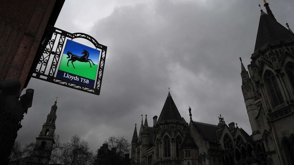 PHOTO: A Lloyds bank sign is pictured outside a branch in central London on March 1, 2013.
