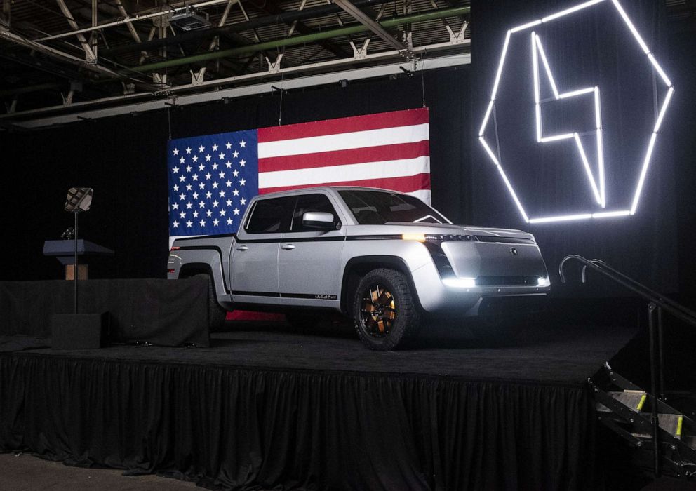 PHOTO: The Lordstown Motors Corp. Endurance electric pickup truck sits on stage during an unveiling event in Lordstown, Ohio, June 25, 2020.