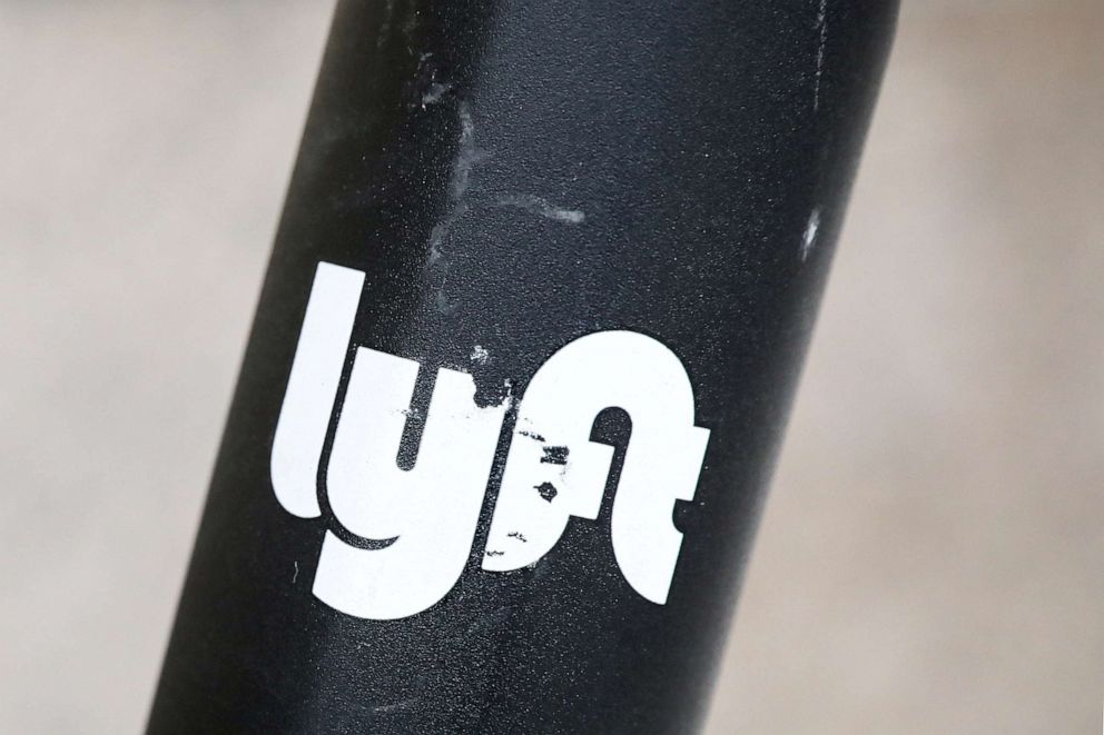 PHOTO: The Lyft  logo is seen on a parked Lyft Scooter in Washington, March 29, 2019.