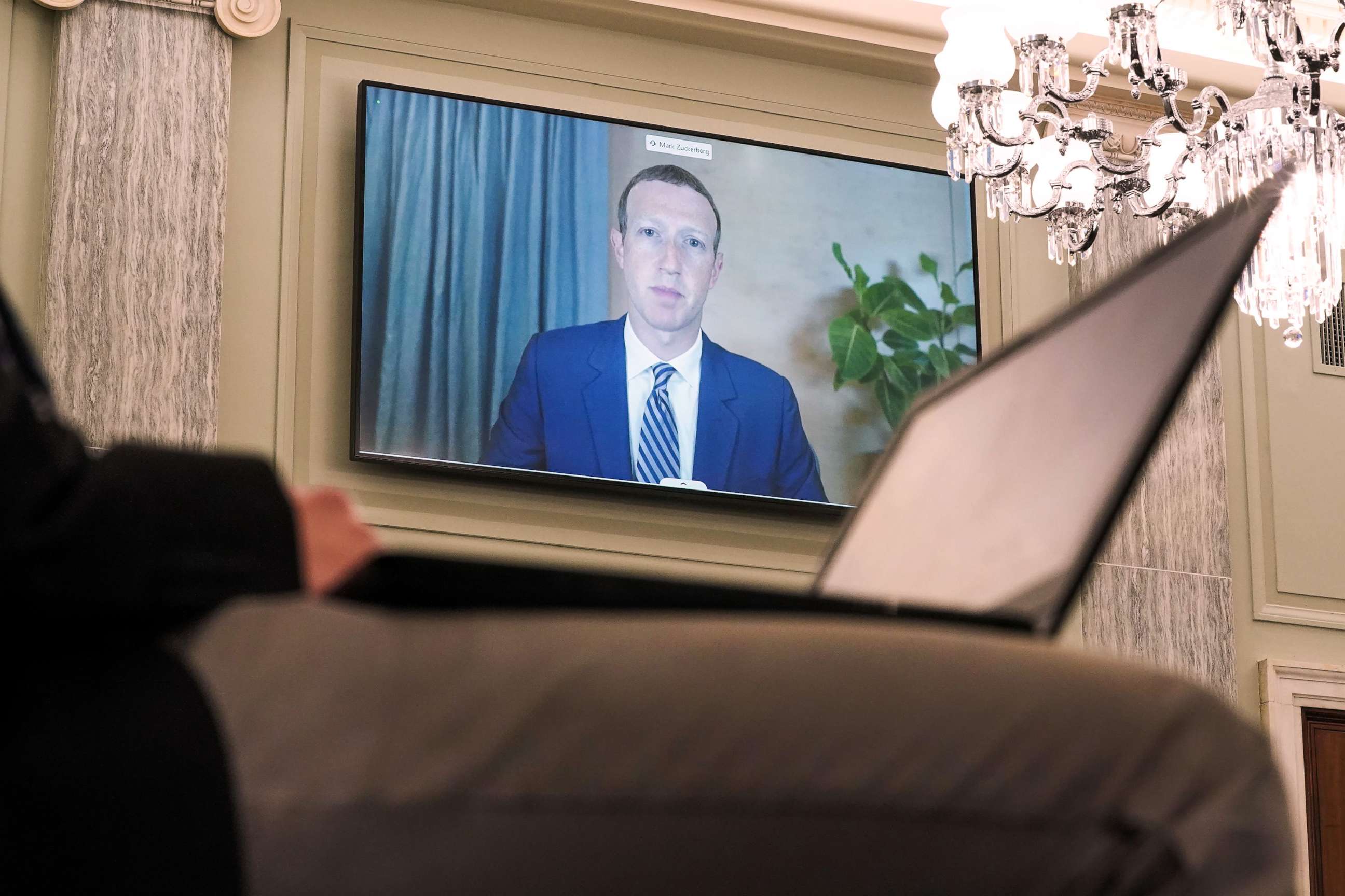 PHOTO: Facebook CEO Mark Zuckerberg testifies in a senate hearing, Oct. 28, 2020, in Washington, D.C.