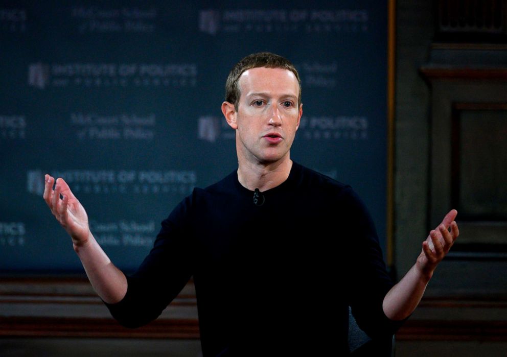 PHOTO: Facebook founder Mark Zuckerberg speaks at Georgetown University in a 'Conversation on Free Expression" in Washington, Oct. 17, 2019.