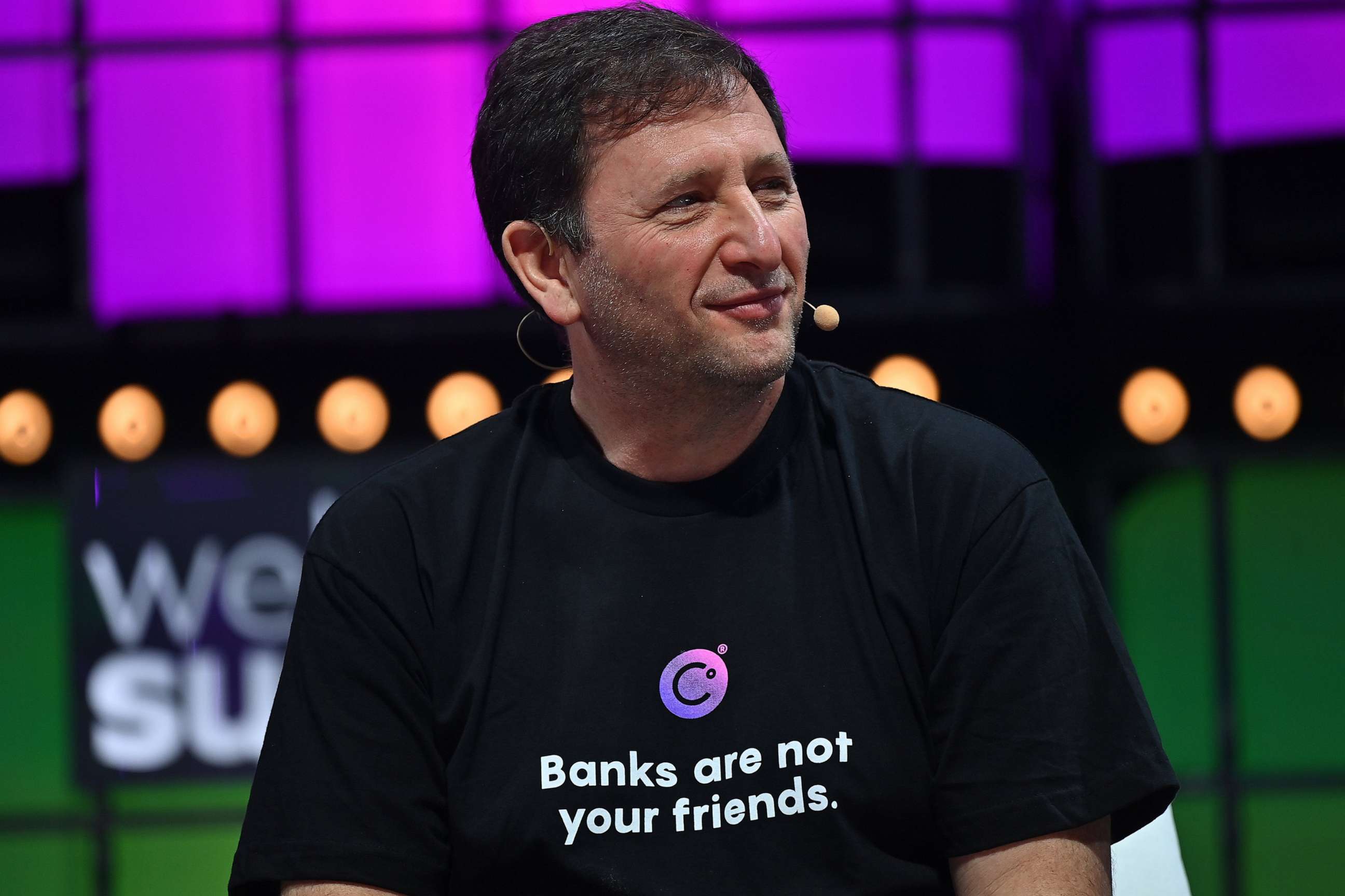 PHOTO: Alex Mashinsky appears on stage of the Web Summit 2021 at the Altice Arena in Lisbon, Portugal, Nov. 4, 2021.