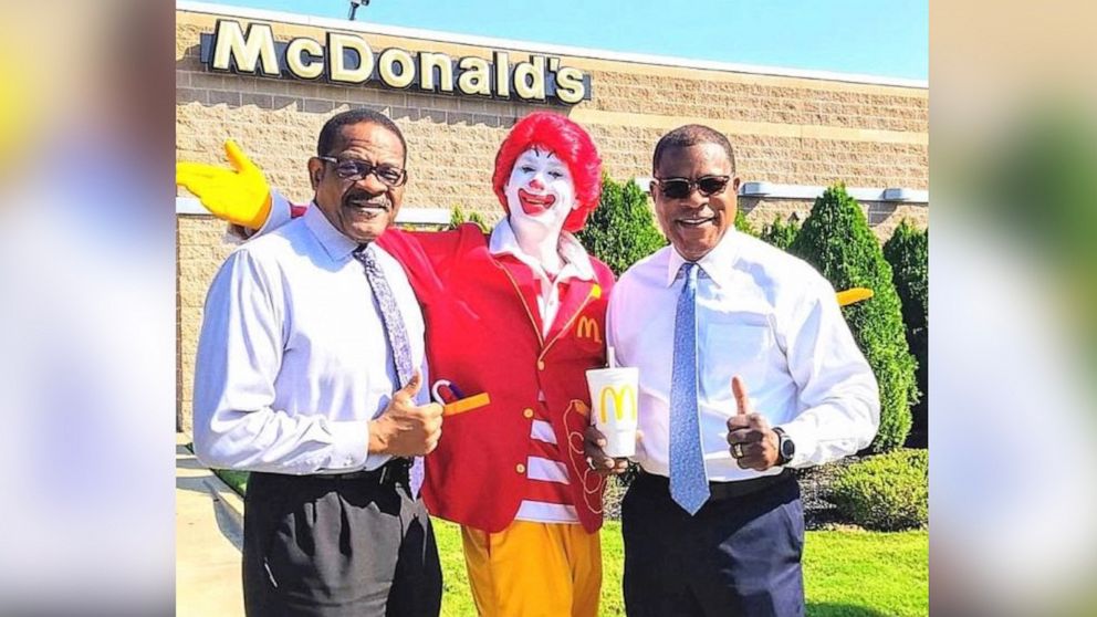 PHOTO: James Byrd Jr and Darrell Byrd pose with a Ronald McDonald clown outside a Tennessee McDonald's restaurant in an undated photo.