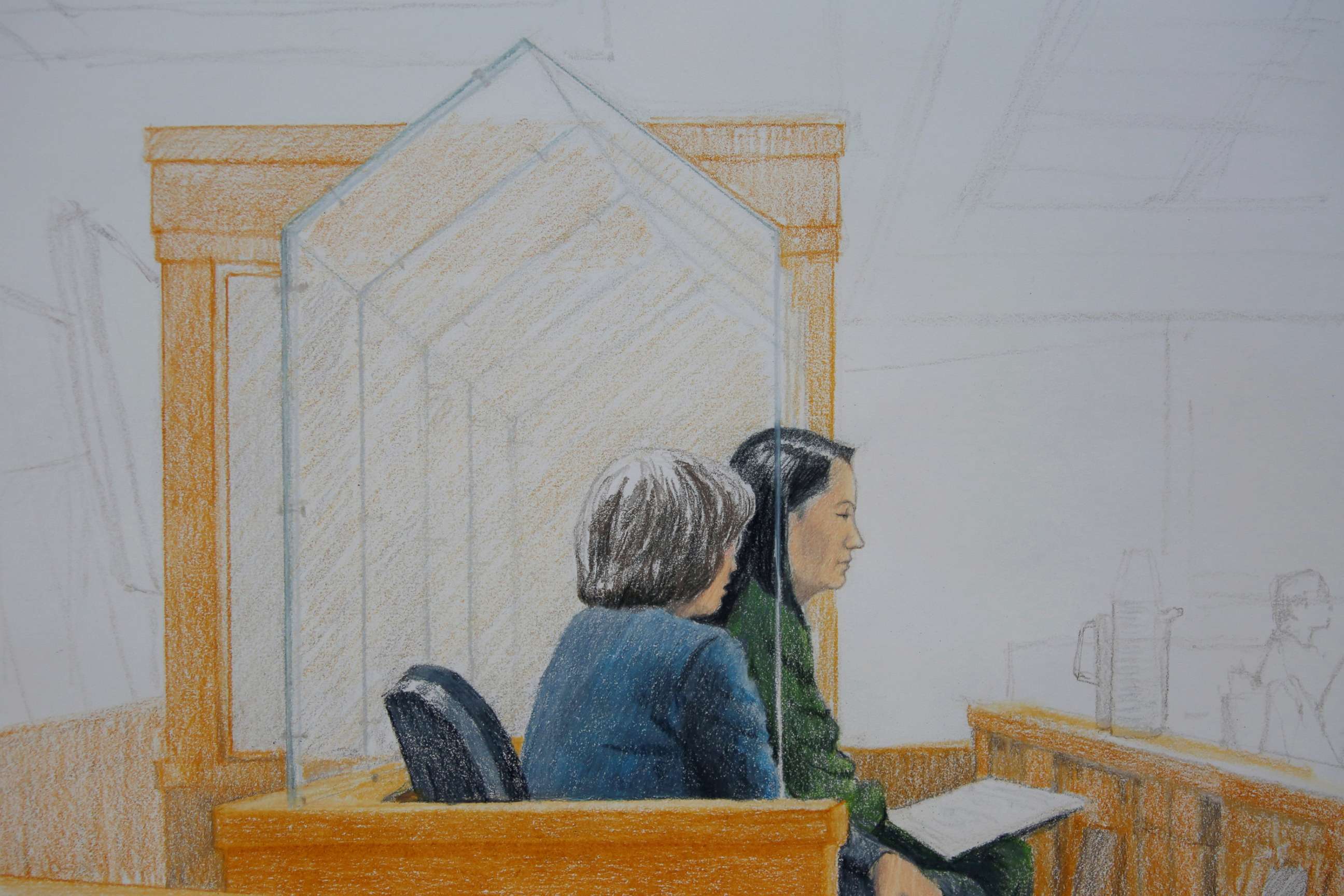 PHOTO: Huawei CFO Meng Wanzhou, who was arrested on an extradition warrant, appears at her B.C. Supreme Court bail hearing in a drawing in Vancouver, British Columbia, Canada, Dec. 7, 2018.