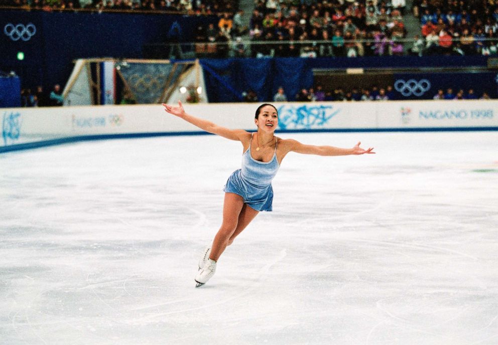 PHOTO: American figure skater Michelle Kwan performs during the women's figure skating long program at The 1998 Winter Olympics in Nagano, Japan on Feb. 20, 1998. Kwan won a silver medal in 1998 and a bronze medal at the 2002 Winter Olympics. 